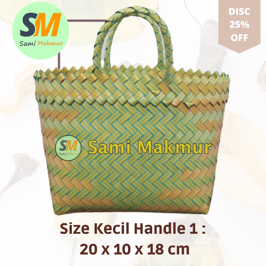 Tas Anyaman Plastik LURIK KECIL HANDLE 1 Tas Anyam Hampers Souvenir Belanja Pasar Parcel Bingkisan Lebaran Muat Kotak Snack Roti