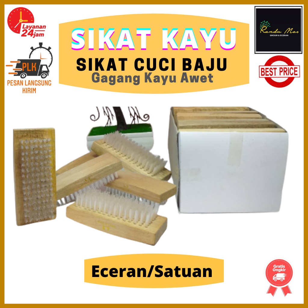 Sikat Baju Gagang Kayu/ Sikat Kayu Cuci/ Sikat Wc Kamar Mandi/ Baju Karpet Lantai Motor Serbaguna/ Sikat Polos Original