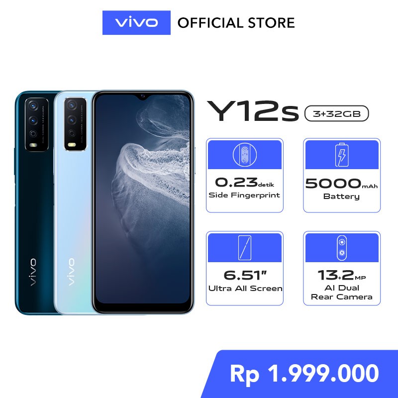 [NEW] vivo Y12s 3GB / 32GB - Side Fingerprint, 6,51" Ultra All Screen