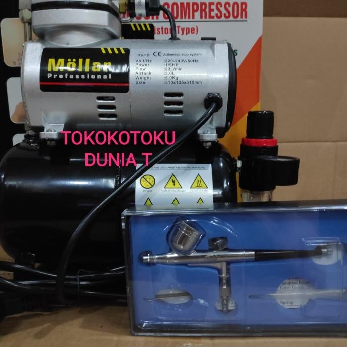 Paket Kompresor Mini Compressor Set Mollar 3 Liter With Pen Air Brush