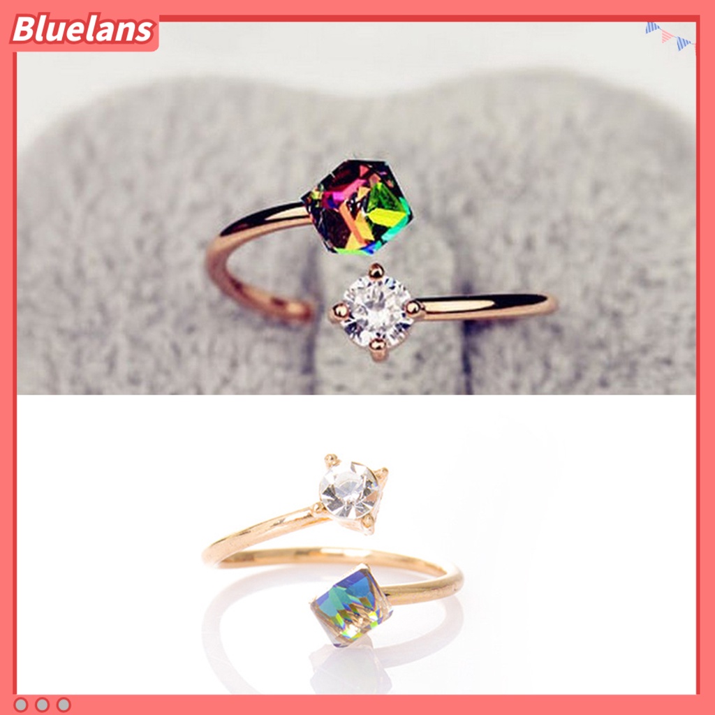 Bluelans Ring Fade Resistant Multicolor Rhinestone Alloy Adjustable Finger Rings