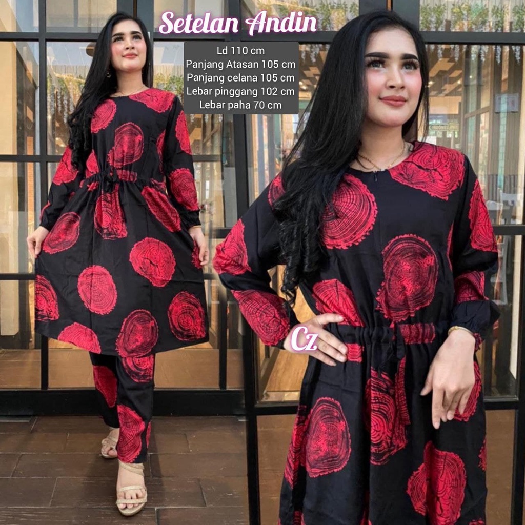 One Set Wanita Long Tunik Rayon Viscose Premium Setelan Wanita Lengan Panjang Set Celana Panjang Tunik Kekinian