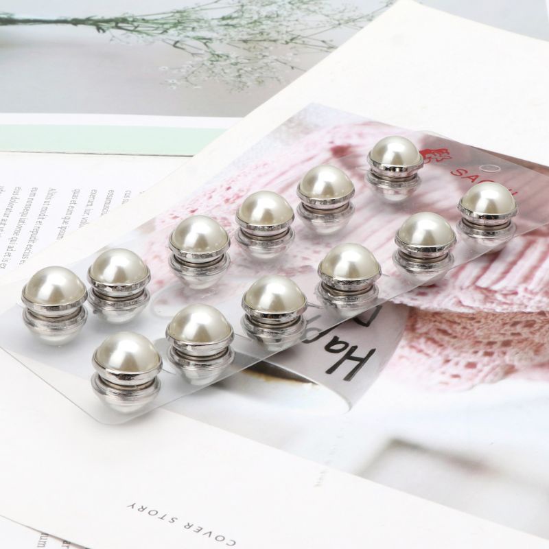 SIY  12 Pairs  Muslim Magnetic Hemisphere White Faux Pearl Hijab Pins Abaya Clasp Brooch Fashion Shawl Scarf Pins Jewelry