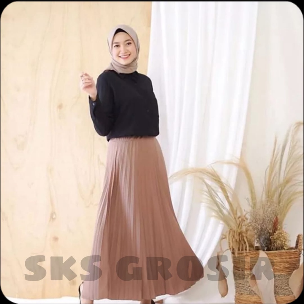 setelan wanita kekinian /JUMBO/IMPORT/BAJU MUSLIM/SETELAN WANITA 1 SET ROK BAJU KEMEJA HIJAB/stelan 