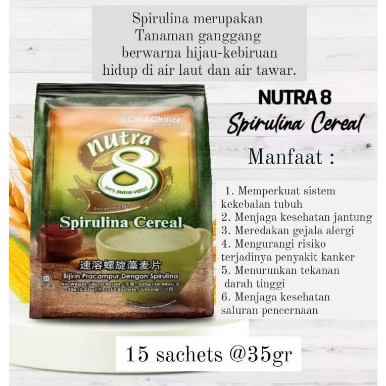 

15 SACHET SEREAL SPIRULINA GOLD CHOICE NUTRA 8 CEREAL SPIRULINA PRAKTIS