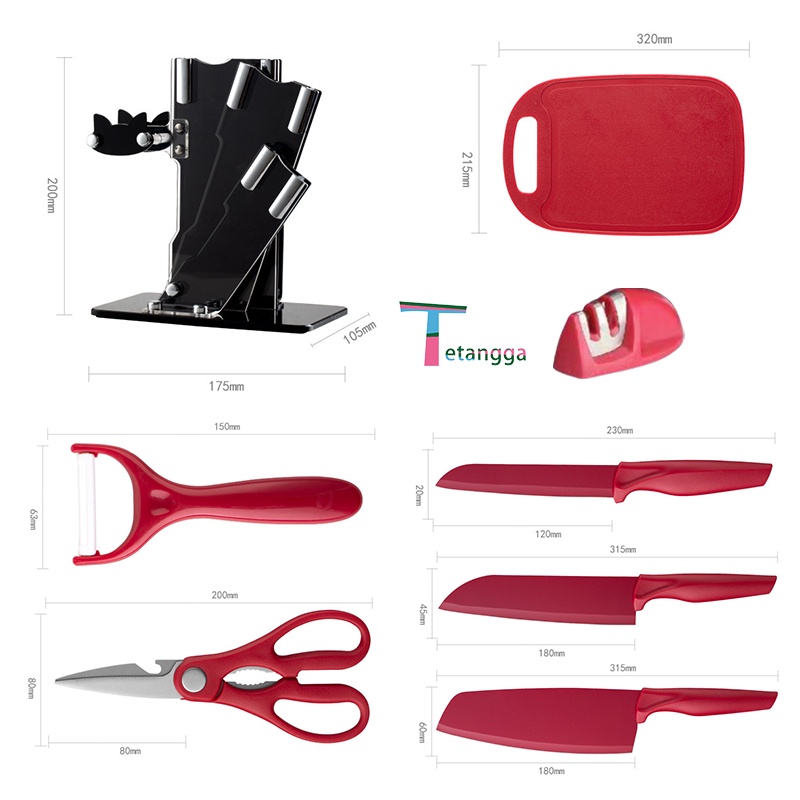 PISAU DAPUR / KITCHEN KNIFE SET 8 IN 1 Keramik Set +Rautan + Talenan TETANGGA VS-1816