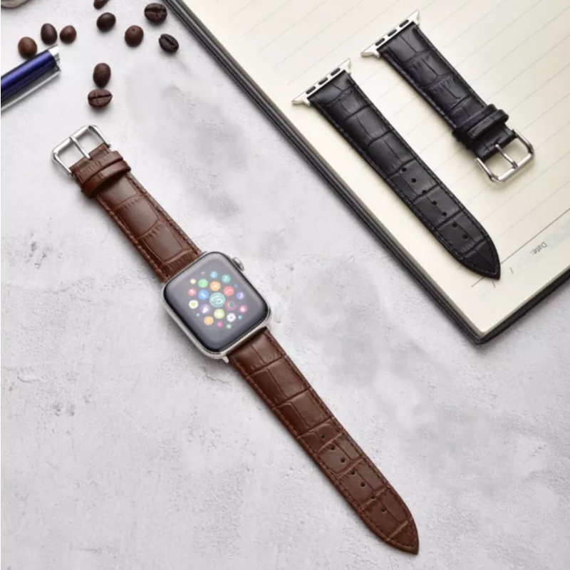 Tali Jam Kulit Leather Alligator Pattern Strap For Apple Watch 45mm 44mm 42mm 41mm 40mm 38mm