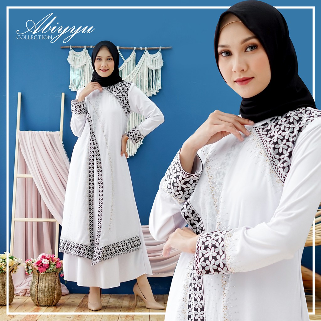 Abiyyuco GL1031 | Gamis Abaya Turkey Turki Putih Bahan Jersey dan Ceruty