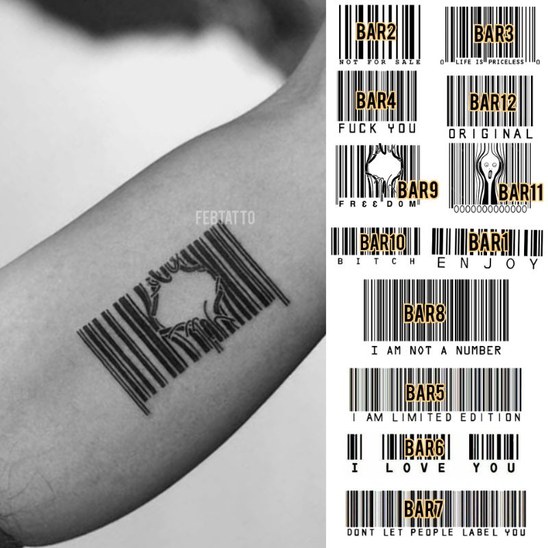 Tato Temporer Barcode Tato Tato teks simple Stiker Tato Minimalis - BAR