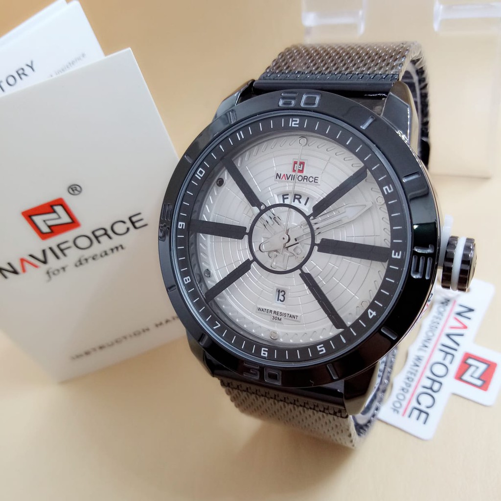 Naviforce 9155 - Jam Tangan Pria Murah - Rantai Stainless - Analog Quartz - Original