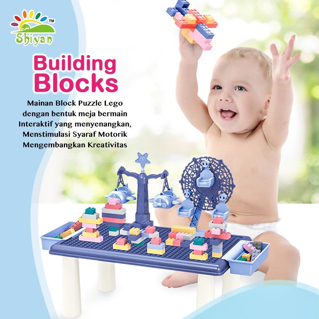 [Shiyan] Mainan edukasi anak / mainan blok 69 pcs puzzle blocks set with mini table set