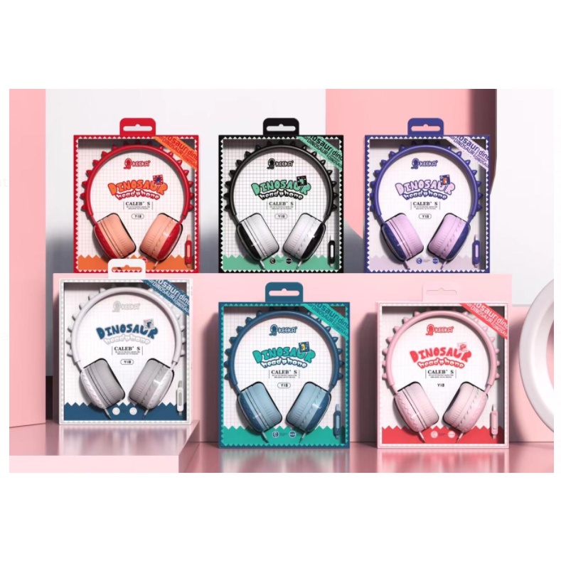 Ear Headphones Dinosaur Anak Anak Dan Remaja With Mic 3.5mm Jack Wire Control Adjustable