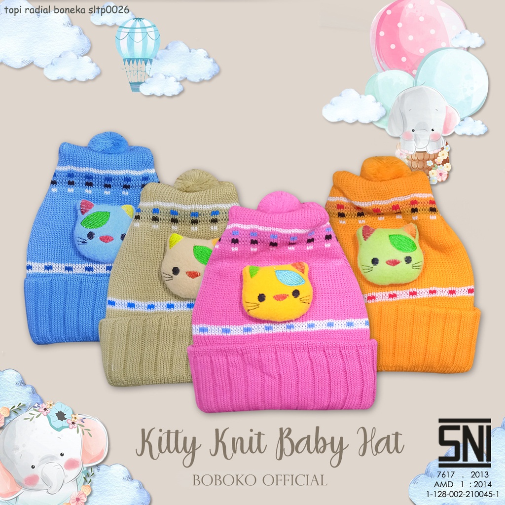 BOBOKO Topi Bayi Kitty Knit Baby Hat 0-3 bulan Motif Random