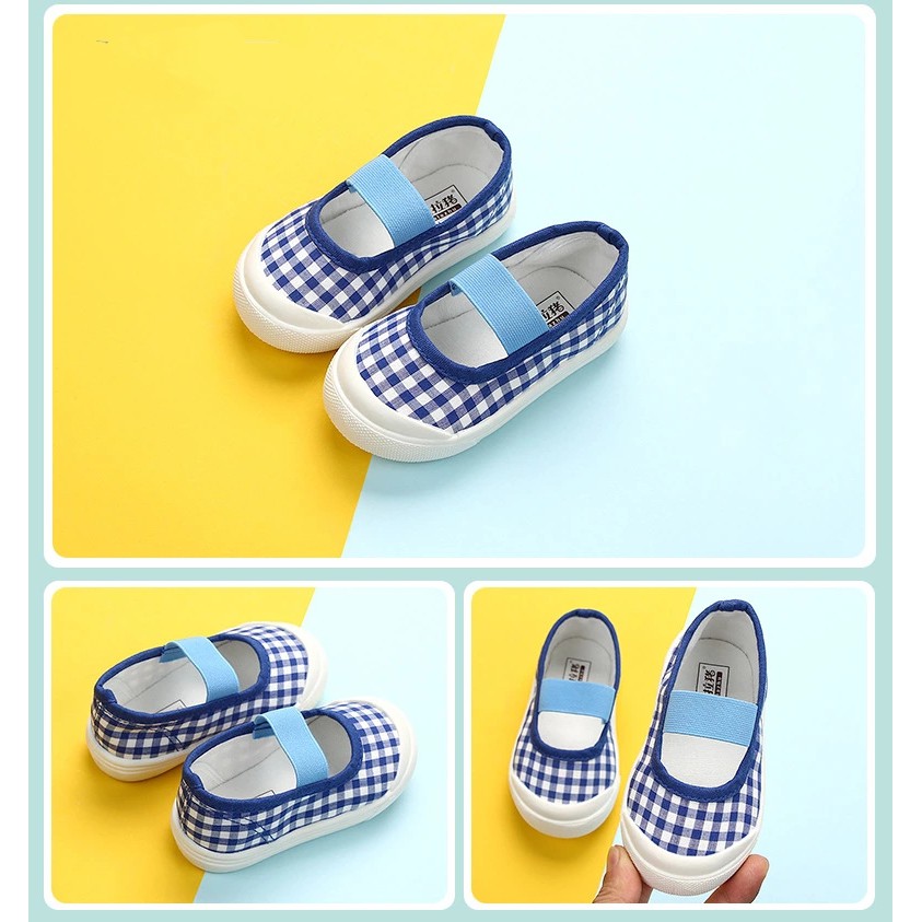 Dinda Sepatu anak-anak wanita slip on Yona trendy 2021 warna biru hitam dan merah ukuran 26-35