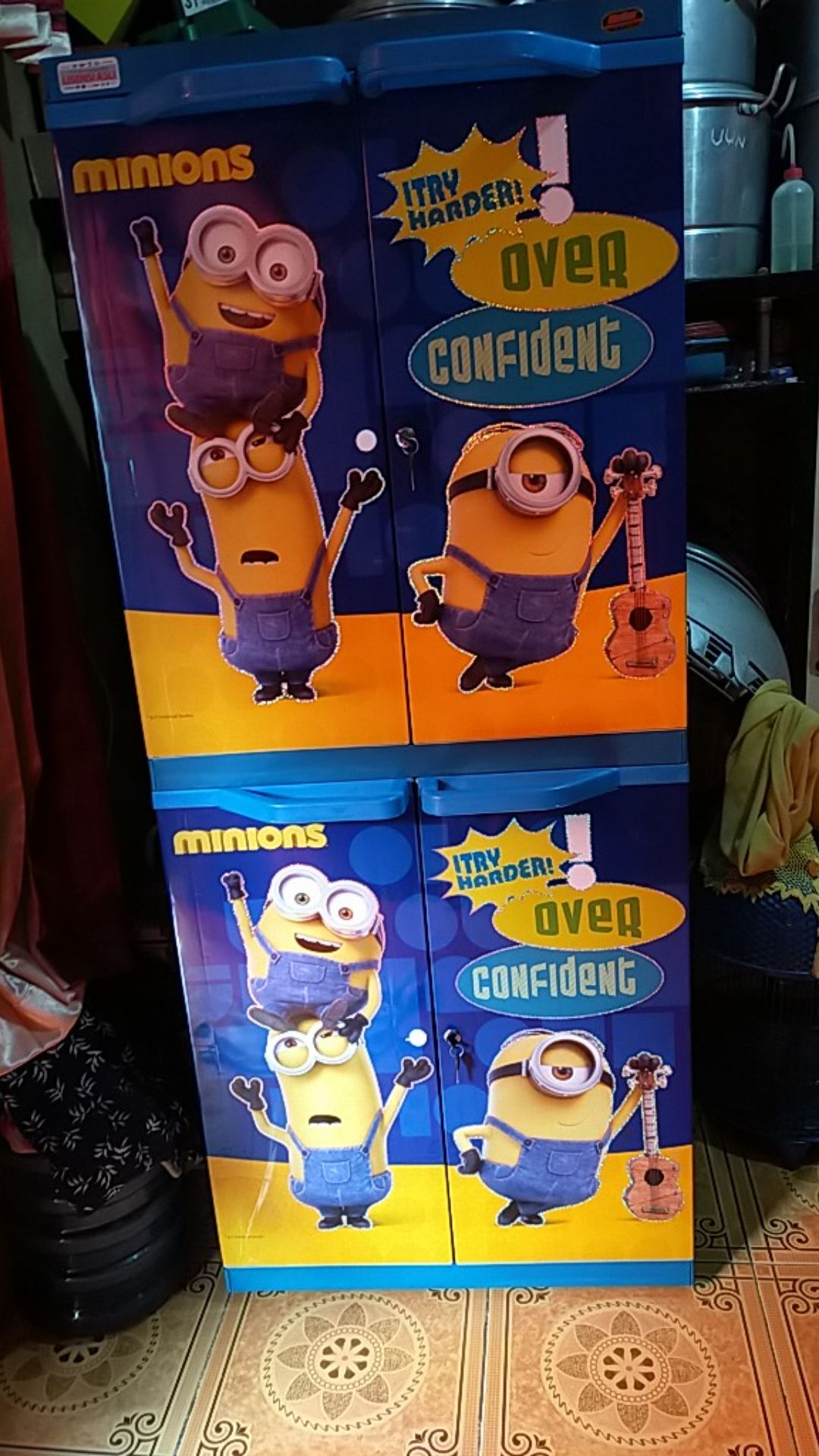 Laci / Lemari Plastik / Lemari Pakaian Naiba Susun 4 + Kunci Power Puff / Minions