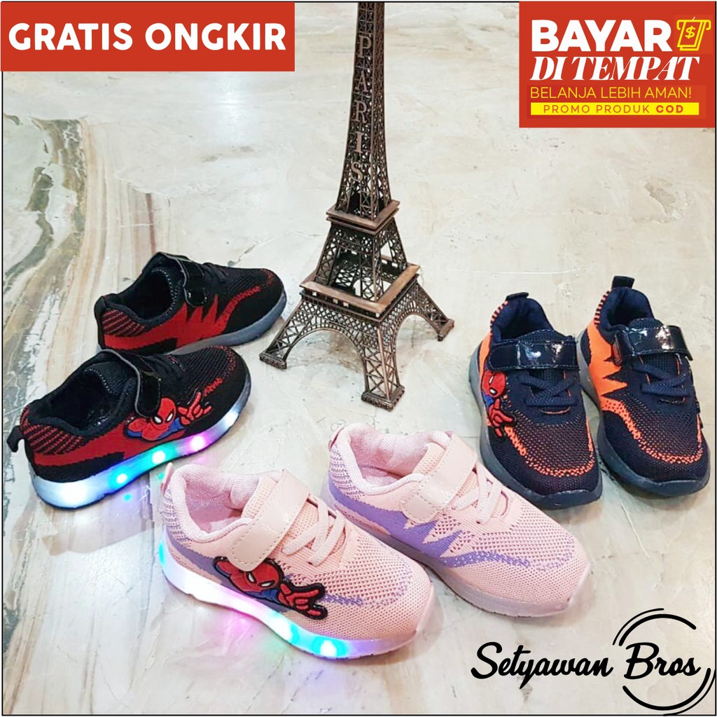 NEW sneaker anak laki-laki spderman kids shoes 22-30 bisa nyala