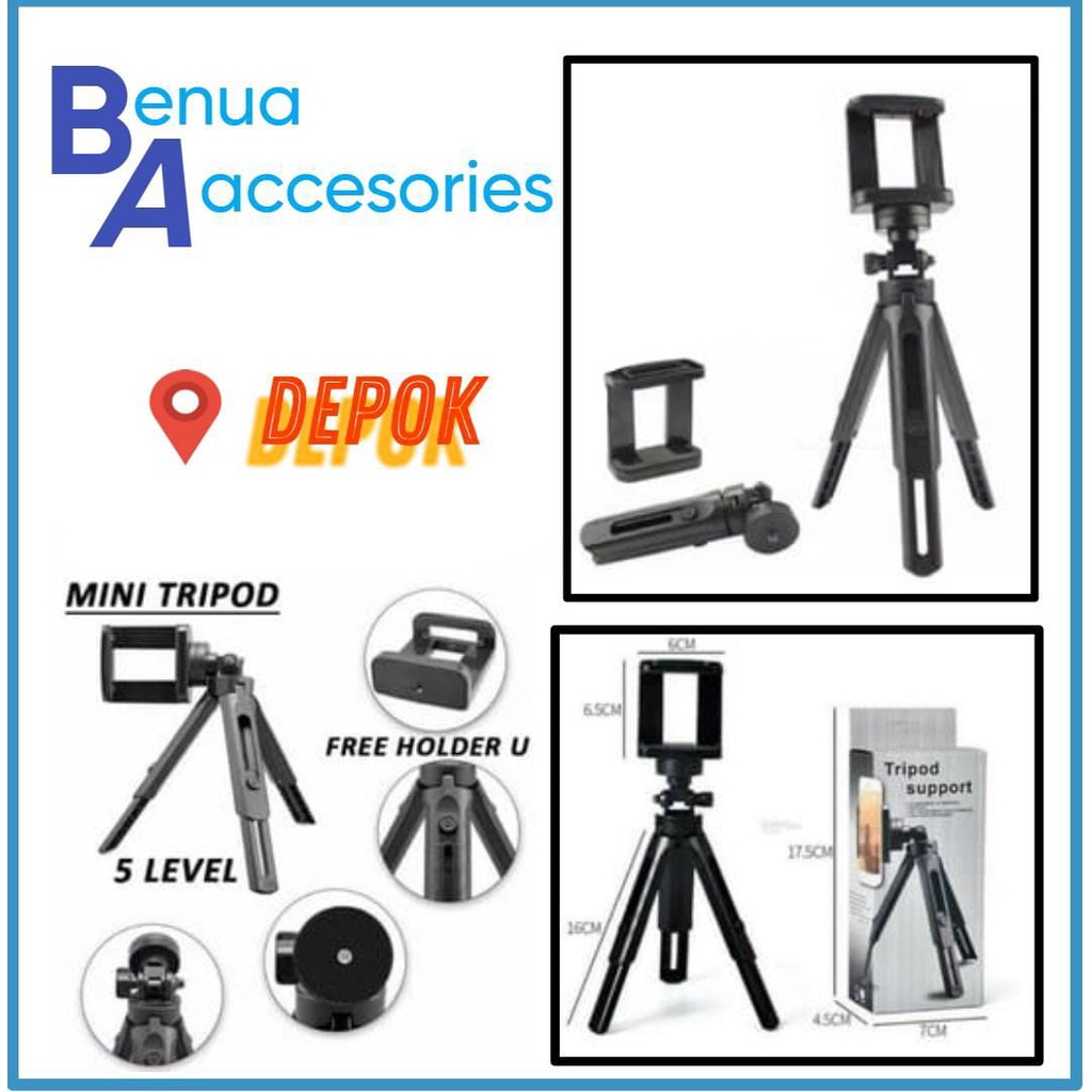 (ba) TRIPOD SUPPORT WARNA HITAM KUALITAS BAGUS