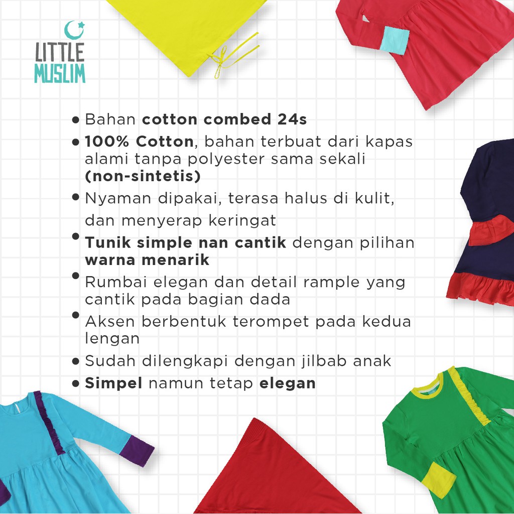 Set Tunik dan Jilbab Anak Little Muslim by Afrakids