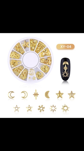 SLIPRAIN 3D Metallic Metal Rivet Heart Moon Star Nail Tips Manicure Tools