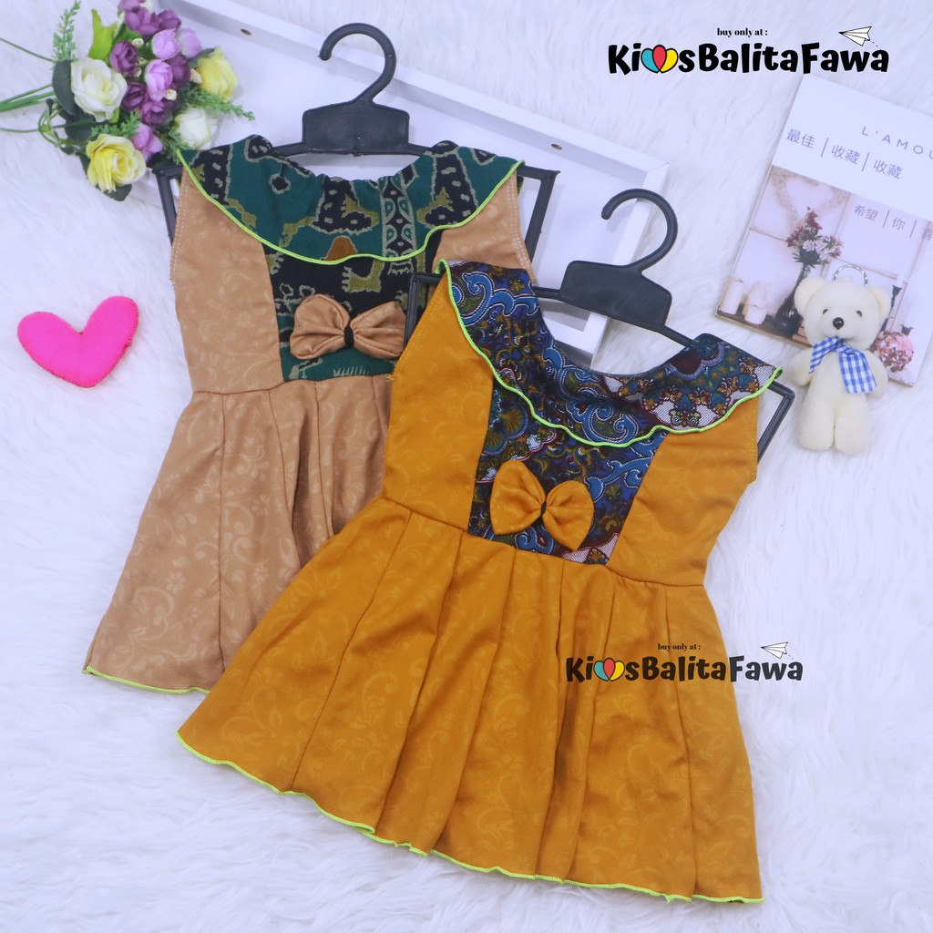 Dress Batik uk Bayi - 4 Tahun / Model Dres Baju Anak Perempuan Pesta Cewek Motif Bunga Modern Murah