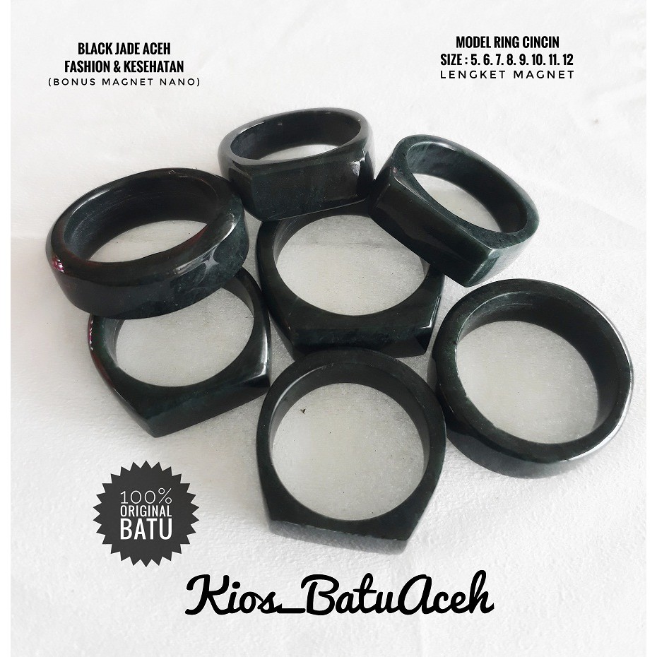Cincin Batu Giok Hitam Black Jade Original Asli Aceh Slim