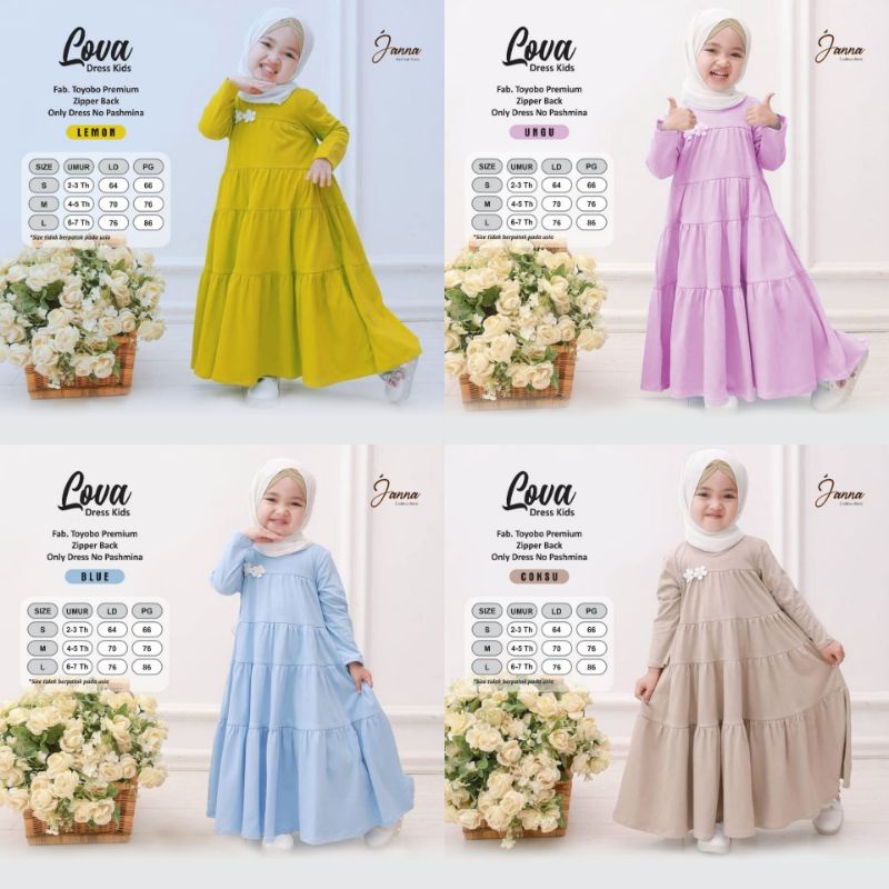 LOVA - MOHYA - BELVA DRESS GAMIS ANAK SUSUN BAHAN TOYOBO RAYON KATUN POPLIN