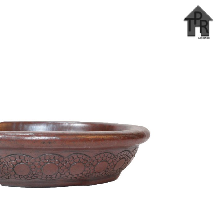 Gerabah - Pot Tanah Liat / Set Pot Bonsai Oval Motif Bulir 3pcs.