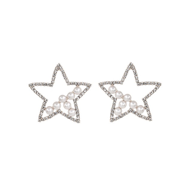 LRC Anting Tusuk Fashion Alloy Rhinestone-studded Five-pointed Star Stud Earrings D56251