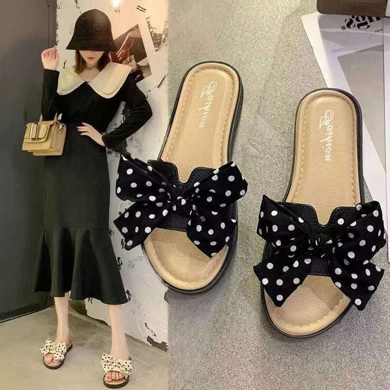 Grosir - S945 Flat Shoes Model Pita Polkadot / Sandal Pita / Sandal Fashion Wanita / Sandal Murah