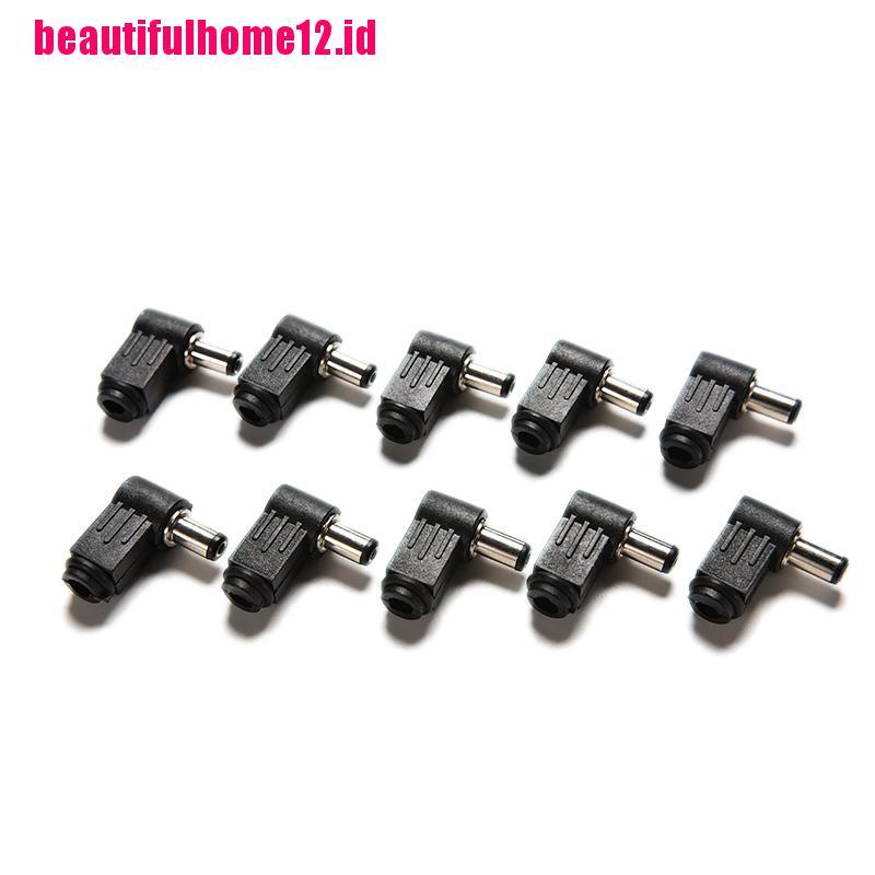 10pcs Konektor Power Male Plug Solder DC Sudut Kanan 2.1x5.5mm 2.1mm Warna Hitam