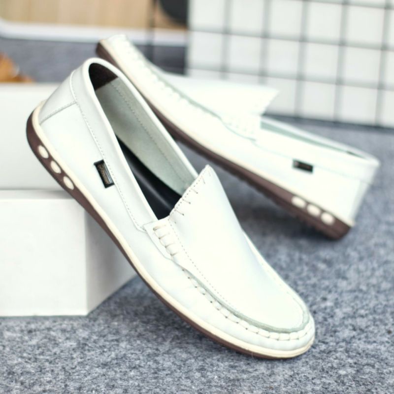 Sepatu Casual Pria Slip On Kulit Asli Slop Santai Kerja Pansus Trendi Modern Murah Premium