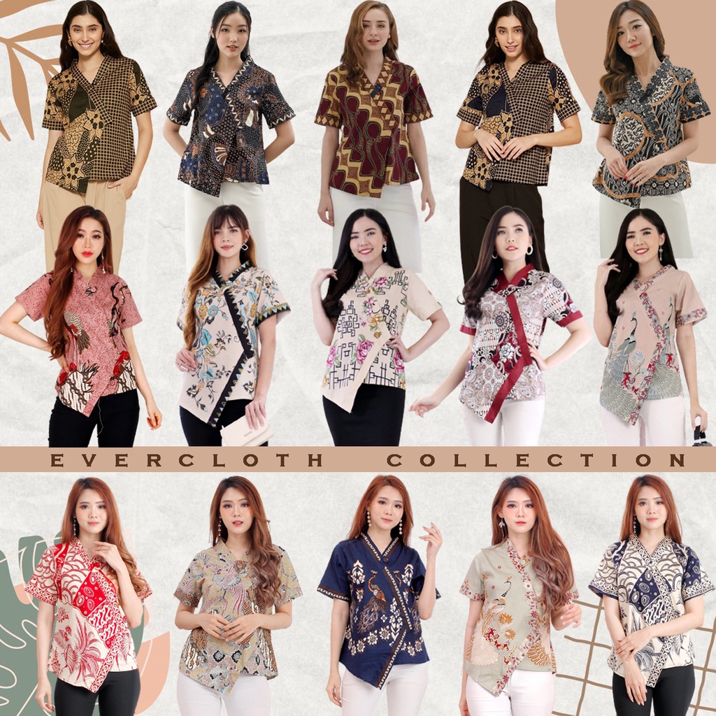 Evercloth Blouse batik Kimono BUBU TOP - Atasan Batik Wanita Blouse Wanita / 020 / 267 / MIX