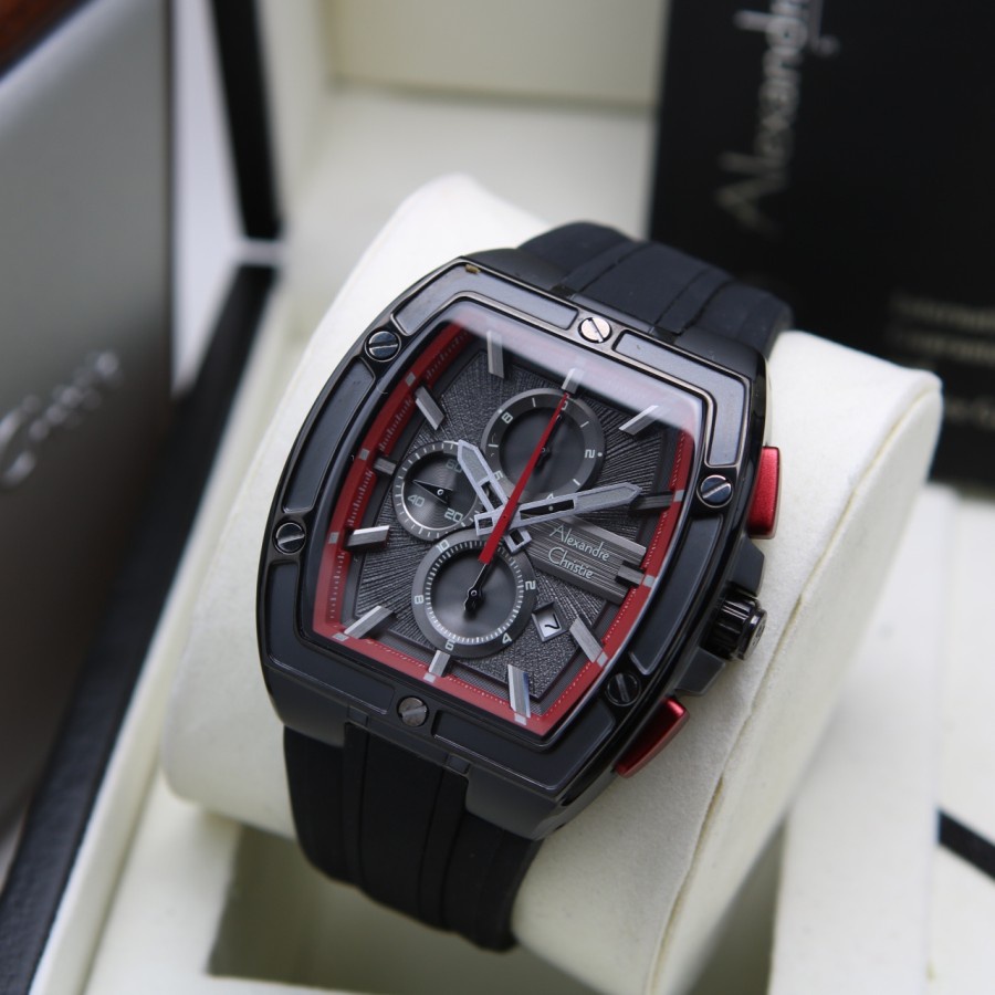 Jam Tangan Alexandre Christie AC 6625 Pria / AC6625 MC Black List Red Original