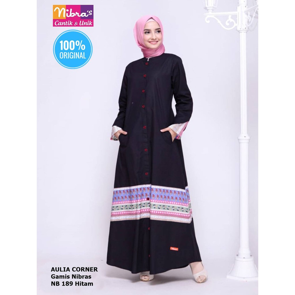 Baju Muslim Gamis Terbaru Nibras Nb 189 Hitam ORIGINAL Baju Gamis Modern 2019