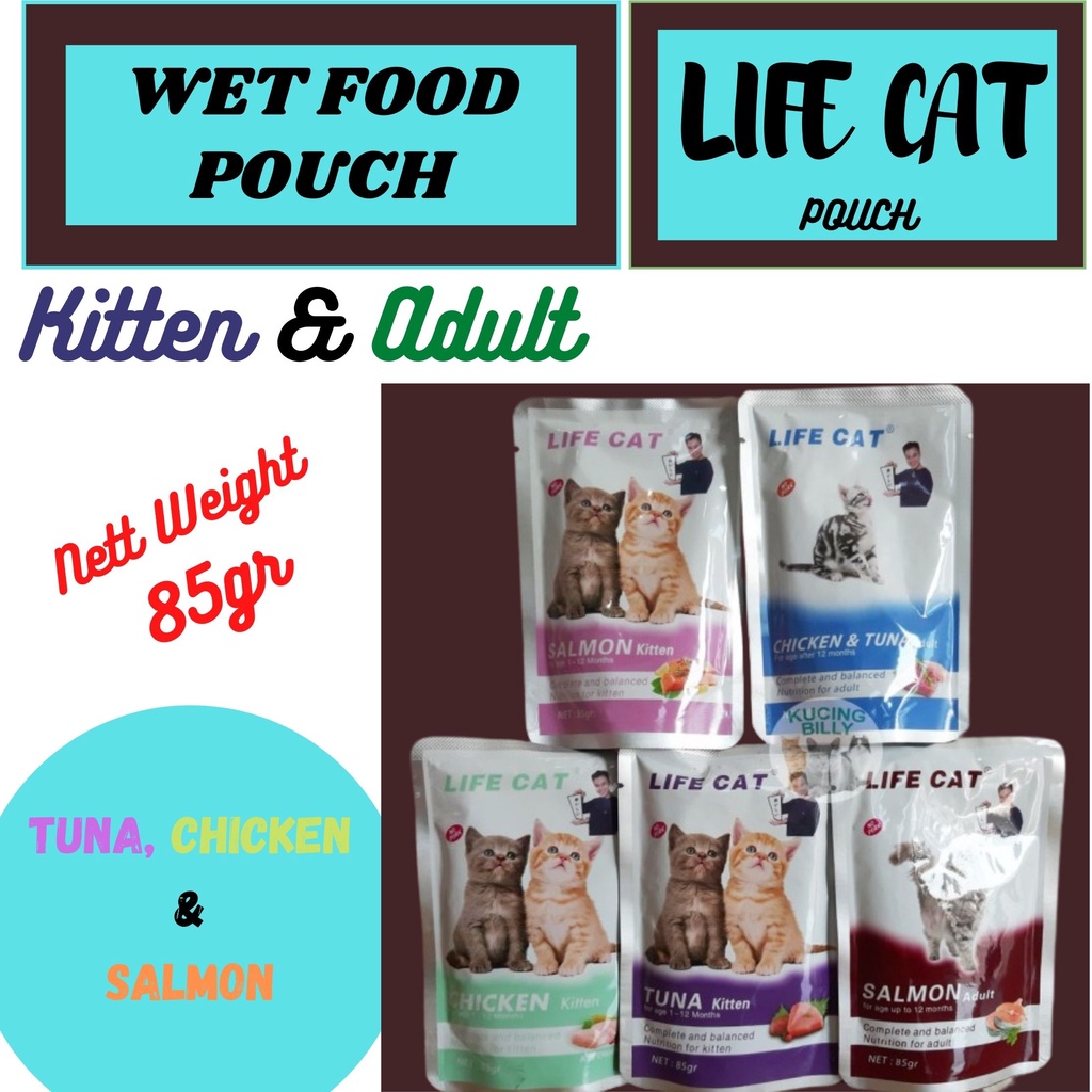 LIFE CAT POUCH 85gr Wet Food makanan kucing basah cemilan kucing ready Adult &amp; Kitten rasa Tuna, Chicken dan Salmon Original Kadaluwarsa lama termurah