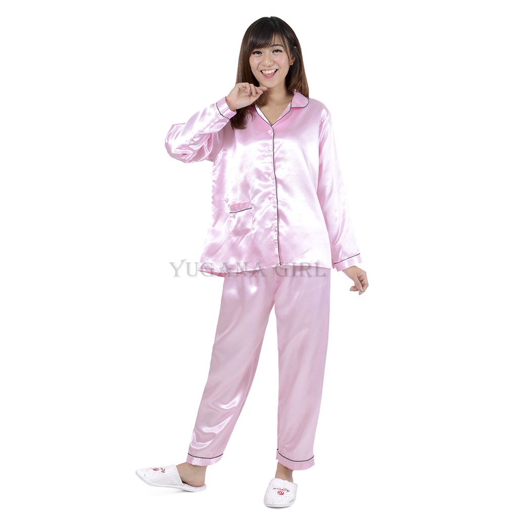 BL ST PP Baju Tidur Setelan Piyama Satin Lengan Panjang BL ST PP Baju Tidur Setelan Piyama Satin Lengan Panjang
