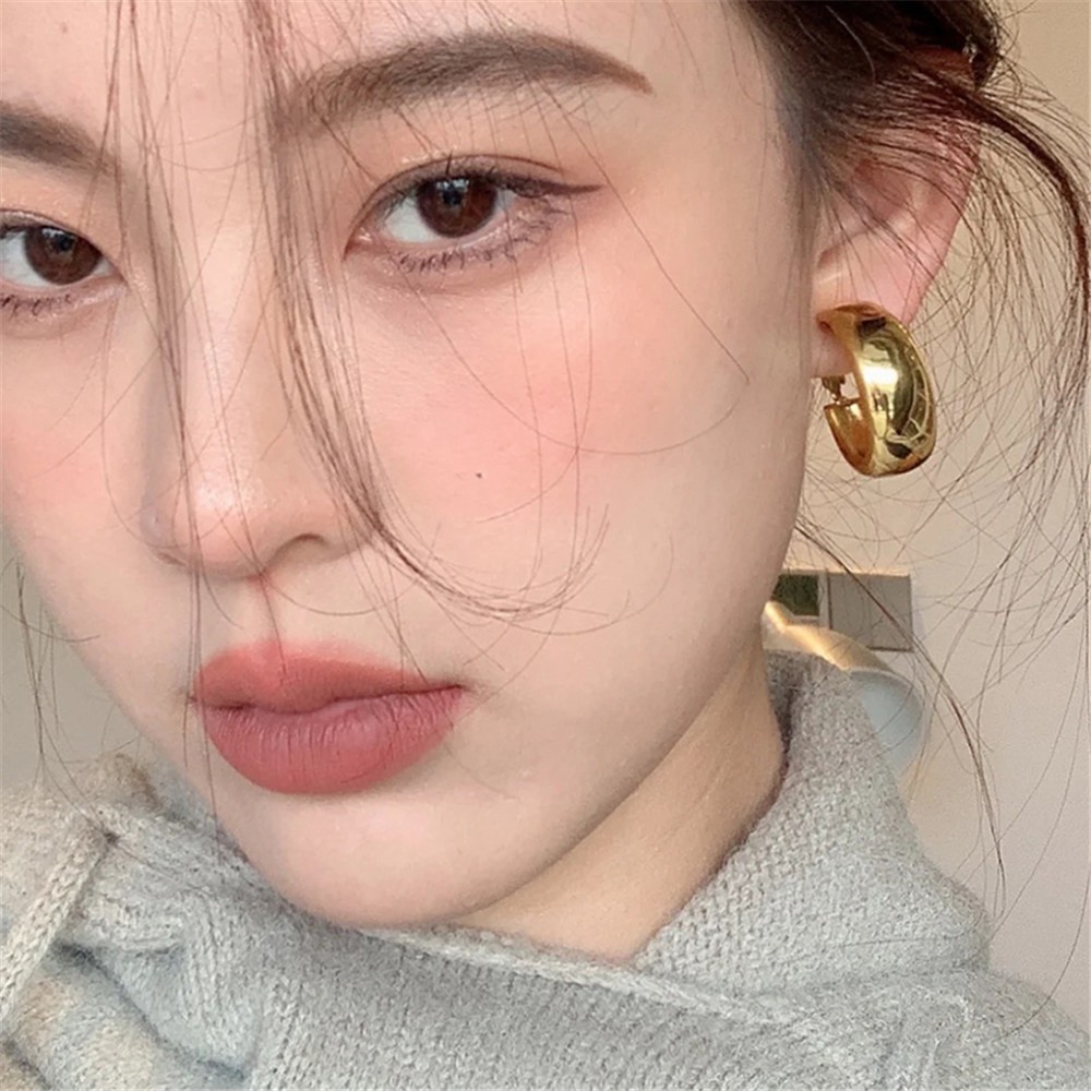 Anting Stud Bentuk Oval Model Terbuka Bahan Logam Warna Emas Perak Untuk Aksesoris