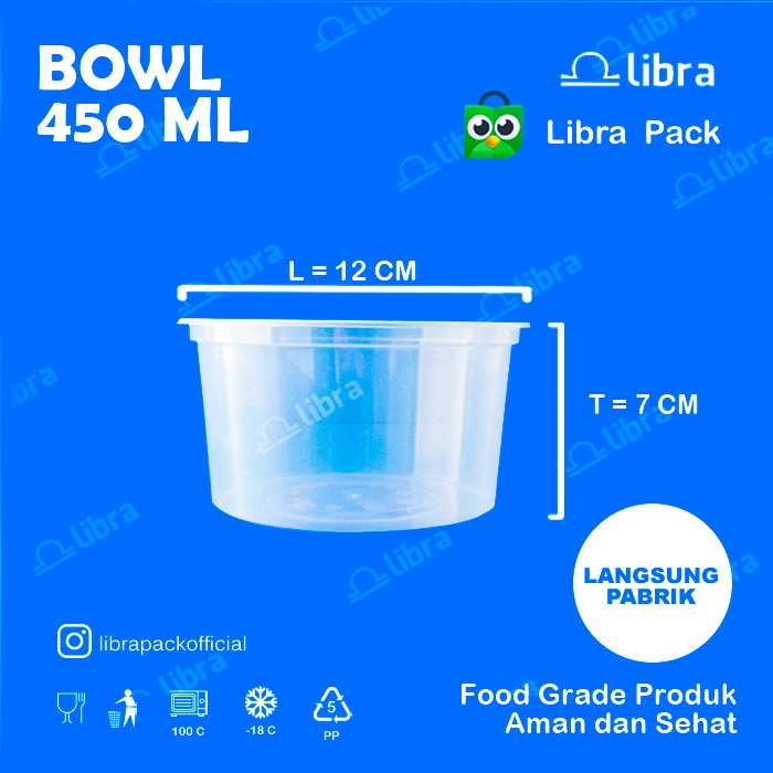 500 Pcs- Thinwall Dm 450Ml Per Dus Bulat Rata Bowl Plastik Tahan Panas