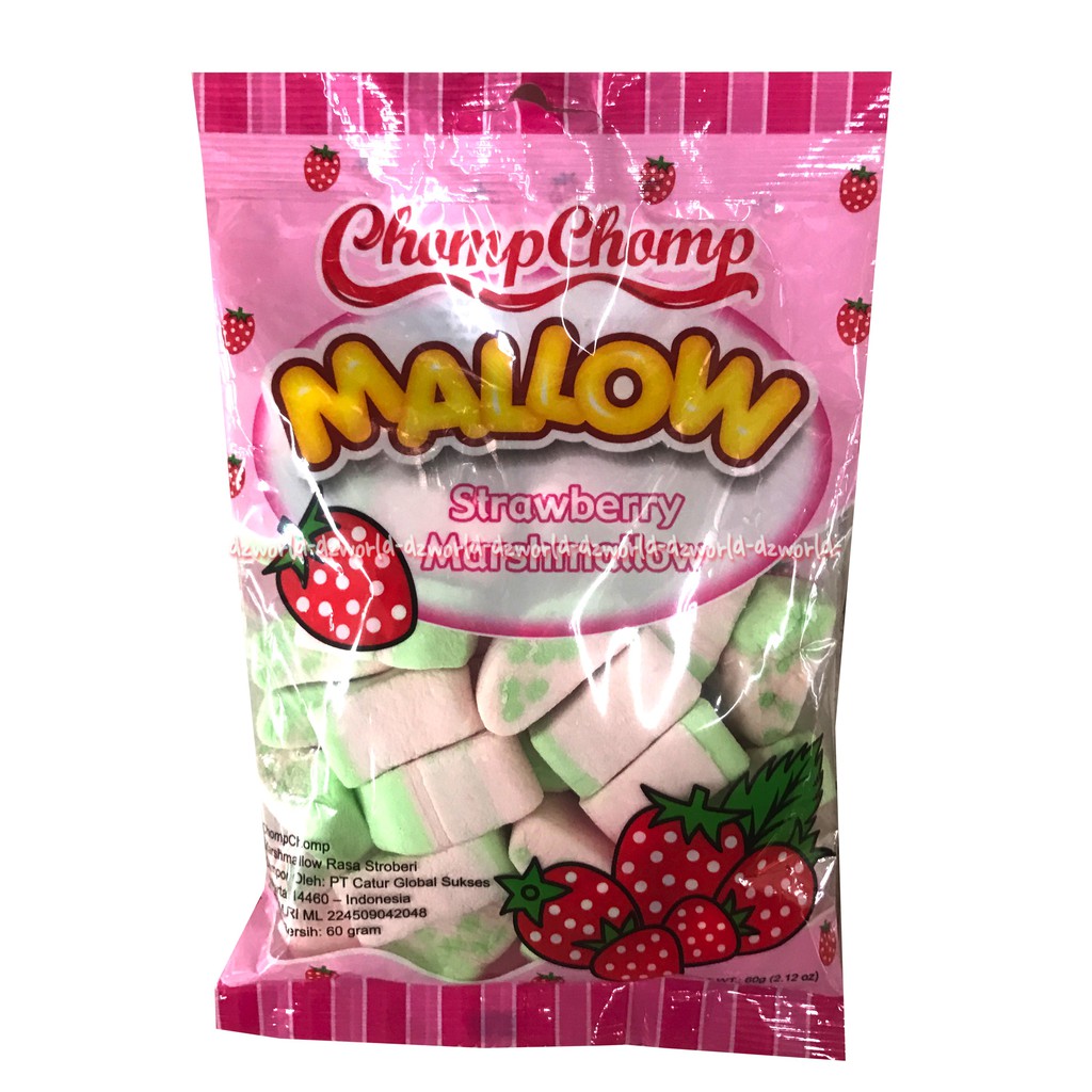 Chomp Chomp Marshmallow Strawberry 60gr ChompChomp Marsmelow Stroberi Permen Lunak Mars Mellow Melow Chomps Rasa Straw Berry