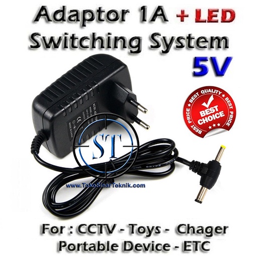 Adaptor Switching 1A 5V + Kabel + Double JACK 2 Jack Jeck DC 5.5x2.1 5.5x2.5 PSU Power Supply 5 Volt 1 Ampere