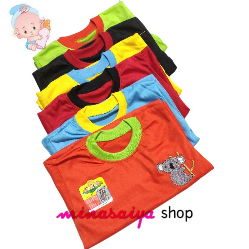 SAMLEO 6 pcs dan 3 pcs Kaos Oblong Bayi SNI Lengan Pendek Polos Warna Uk. S - XL