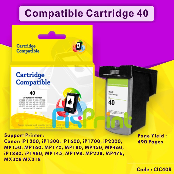 Cartridge Recycle Canon PG-40 PG40 Black Refill Tinta Compatible Printer iP1880 iP1980 MX308 MX318