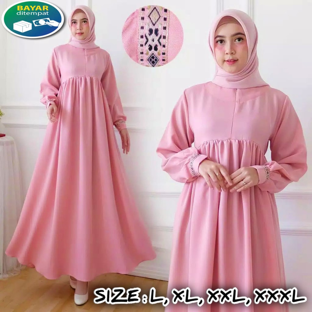 Nabilla Maxy Gamis Syari Gamis Merah Marun Polos Gamis Wanita Terbaru Gamis Murah Gamis Manasik Haji-1