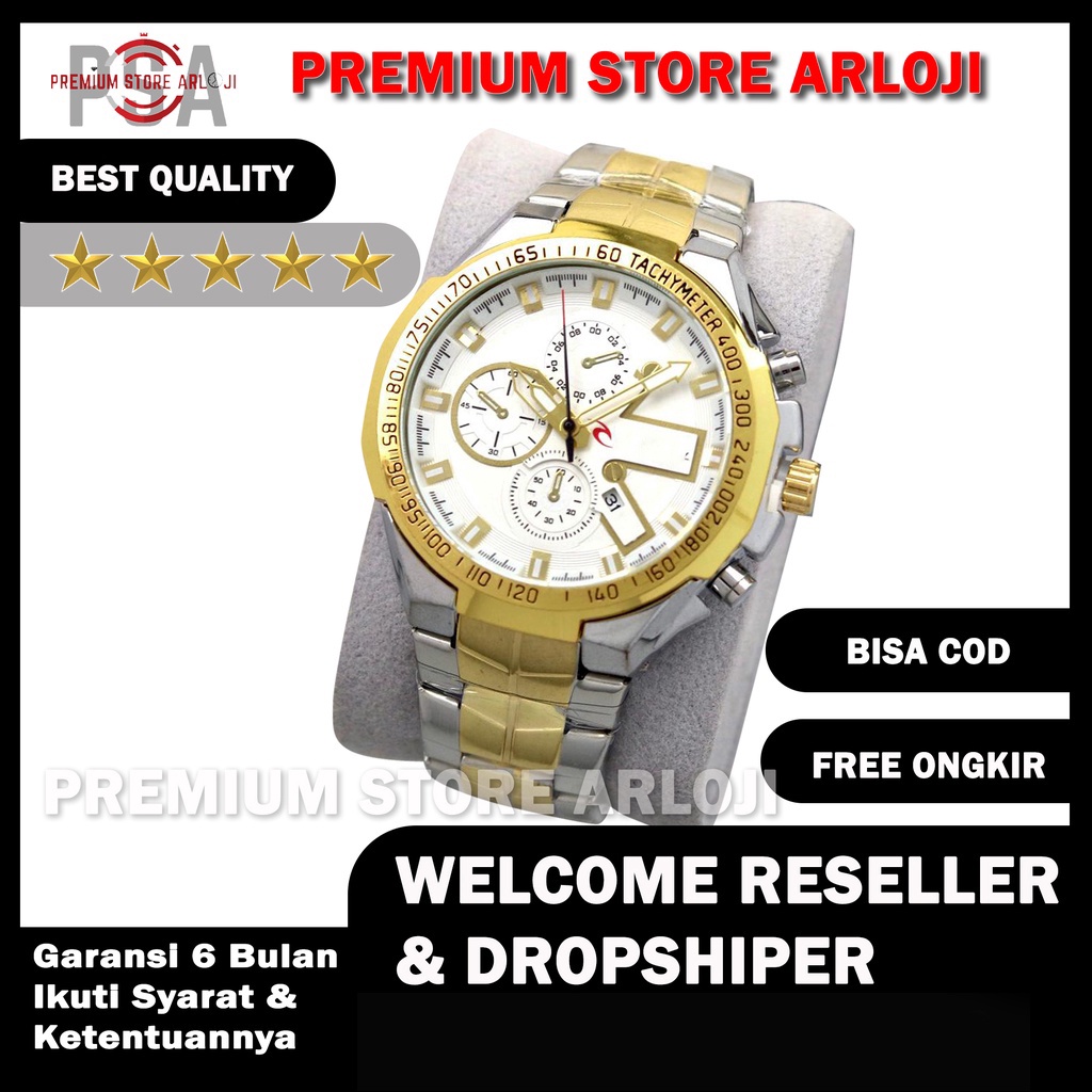 Grosiran Jam Tangan Pria Fashion 43100PW Analog Tali Rantai Tanggal Aktif Chrono Variasi Free Baterai Cadangan (BISACOD)