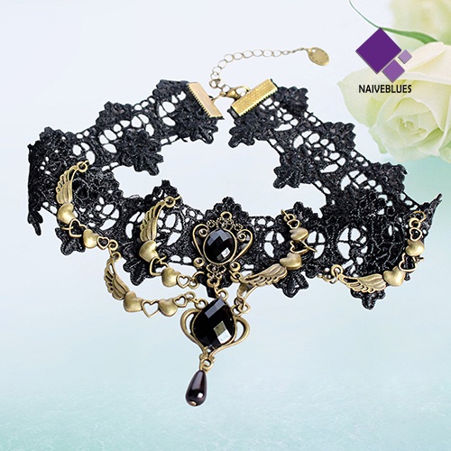 Kalung Choker Bentuk Tetesan Air Sayap Hati Gaya Vintage Gothic Steampunk Untuk Wanita