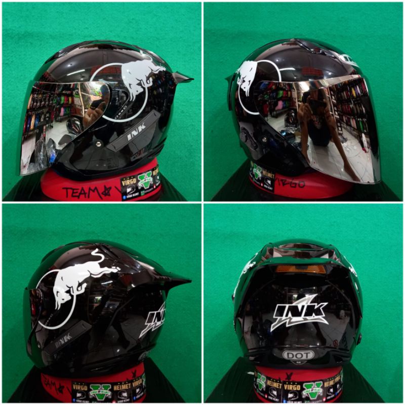 INK METRO 2 SOLID BLACK GLOSSY PAKET GANTENG RED BULL VISOR IRIDIUM + SPOILER