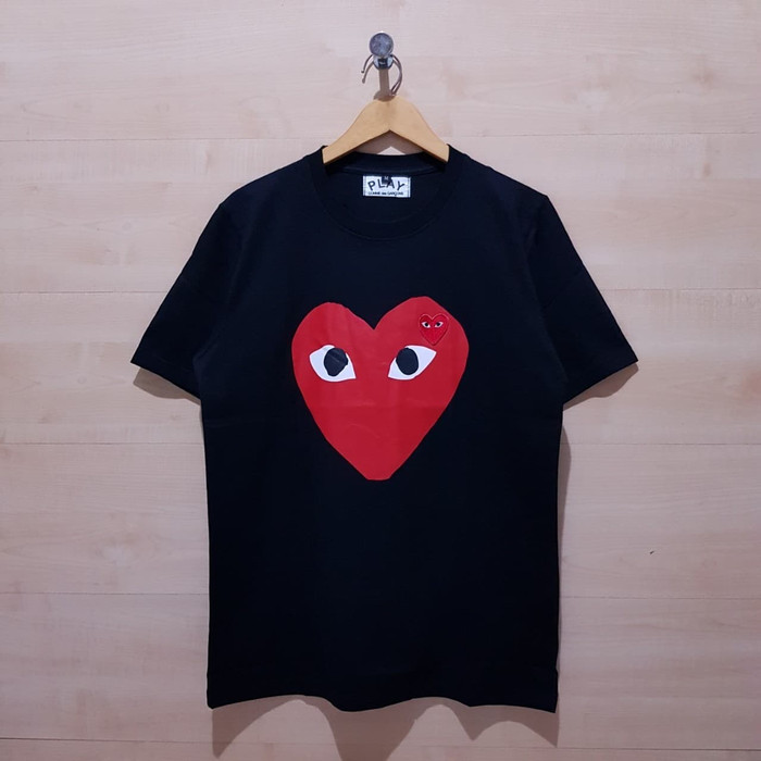 KAOS T SHIRT COMME DES GARCONS CDG PLAY BIG HEART AND SMALL LOGO BLACK - M