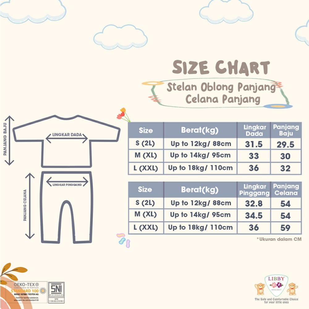 Libby Stelan Oblong Baju Panjang &amp; Celana Panjang Meadow Land Series (Satu Set Isi 3Pcs)