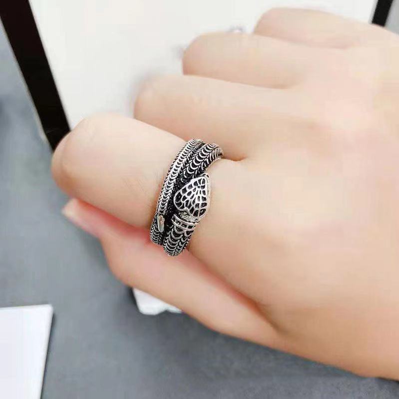 Cincin silver Desain Kepala Ular Gaya retro