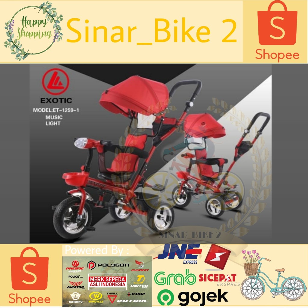 Sepeda Roda Tiga Stroller Exotic 1259-1 (Ekspedisi)